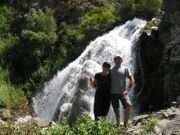 Trekking in Uzbekistan mountains. Aksarsay waterfall.